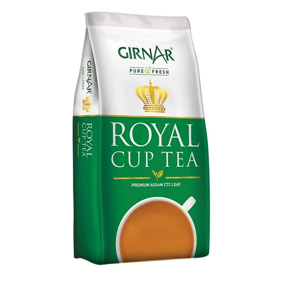 Girnar Pure & Fresh Royal Cup Assam Black Tea - 250gm Pouch, 8.8 Ounce | Premium Assam CTC Leaf - Caffeine Free, Refreshingly Complex Flavour