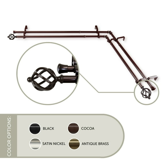 Giro 13/16 inch Corner Window Double Curtain Rod 48-84" - Cocoa