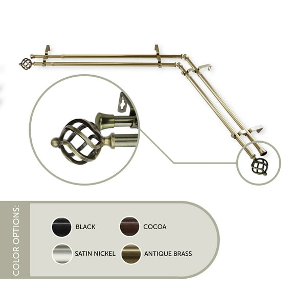 Giro 13/16 inch Corner Window Double Curtain Rod 66-120" - Antique Brass