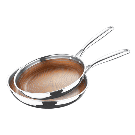 Giro by MasterPRO - 2 Pc, 8" & 10" Tri Ply Clad Fry Pans Set with Etched Non Stick Interior, 2 Pieces, 8 Inches, 10 Inches, Polished