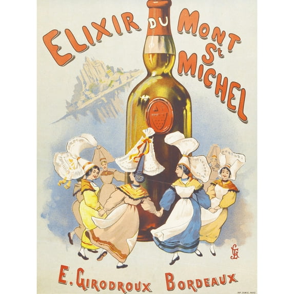 Girodroux Elixir Mont St Michel Dancing Advert Extra Large Art Print Wall Mural Poster Premium XL