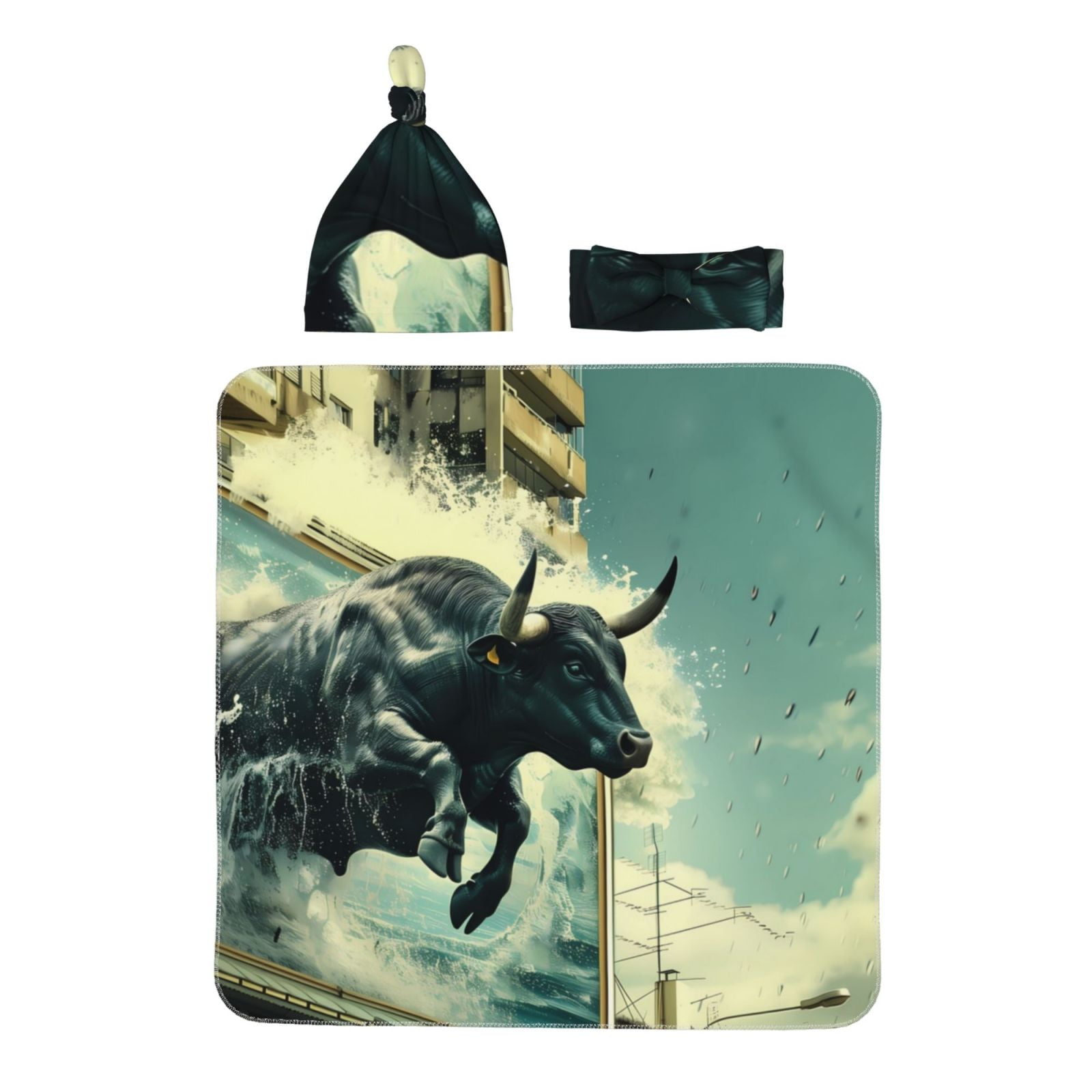 Giroia Bull Charging Through Waves for Swaddles for Newborns Girl Boy