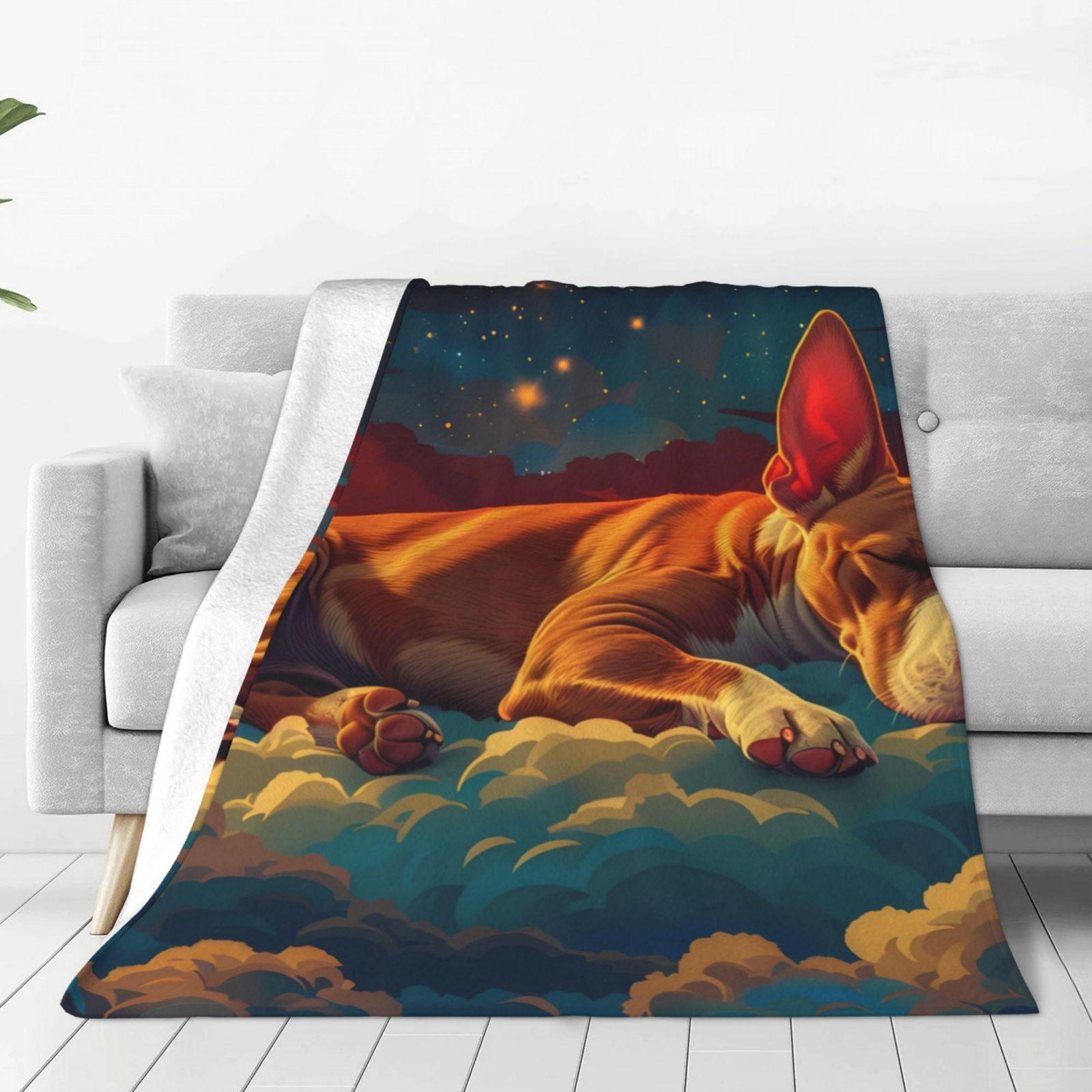 Giroia Colorful Starry Sky Sleep Dog for Throw Blanket Flannel Blanket