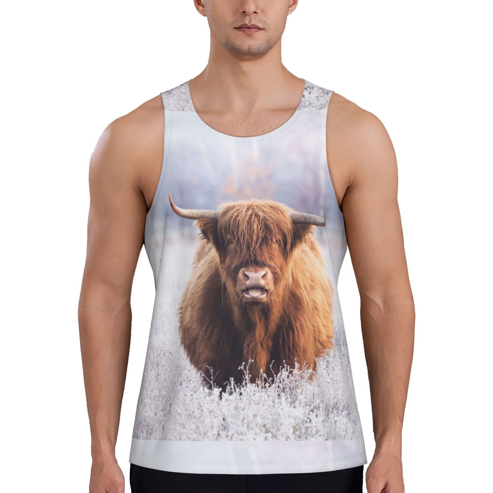 Giroia Cow for Men's Workout Tank Tops Sleeveless Mesh Muscle Gym Shirt