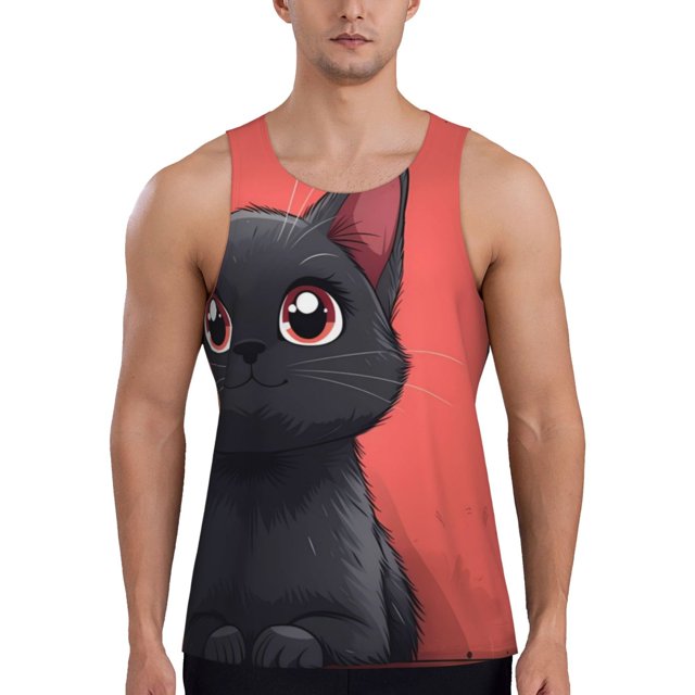 Giroia Cute Black Kitten Cartoon for Men's Workout Tank Tops Sleeveless