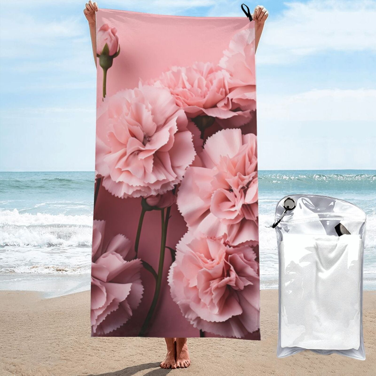 Giroia Delicate Pink Carnations Print Microfiber Towel Perfect Travel