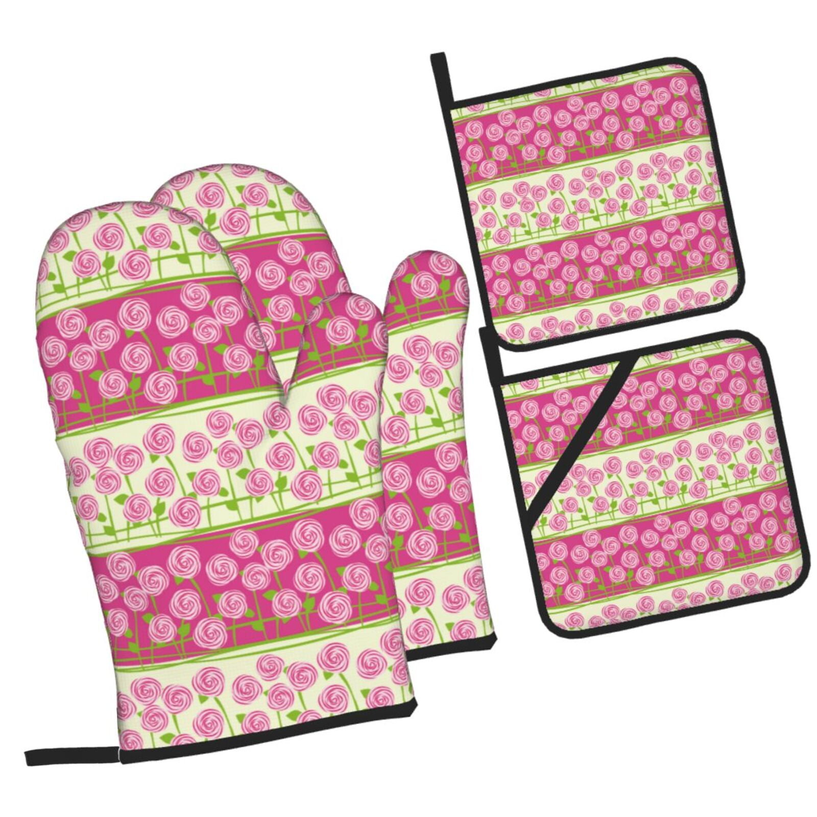 Funny Oven Mitts And Pot Holders Set (2 Pcs) - "I'm Baked Too" Retro Design, Heat Resistant, Silicone Grip