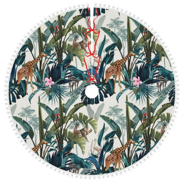 Giroia Hawaiian Style for Christmas Tree Skirt Pom Pom Trim Tree Skirt