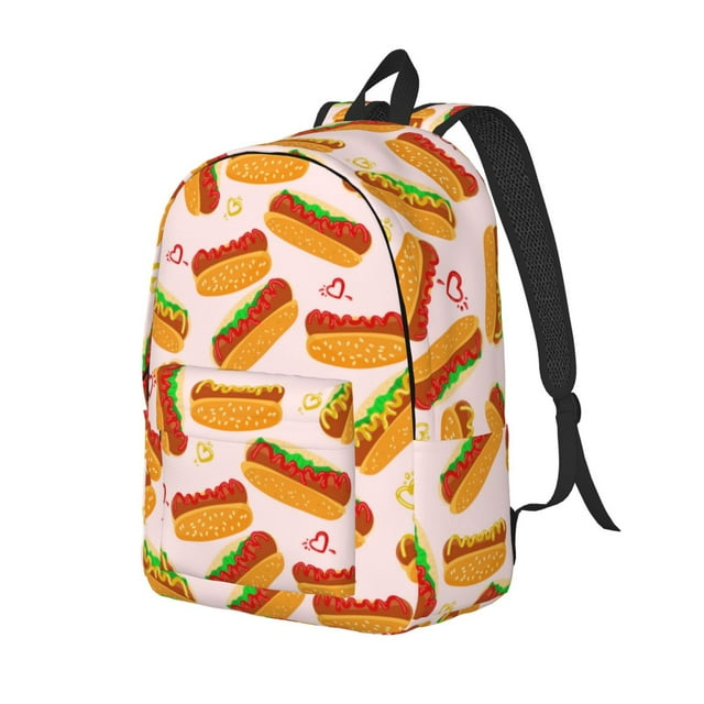 Giroia Hot Dog In Heart for Class, Work, Travel, or Laptop Canvas Daypack with Water Bottle