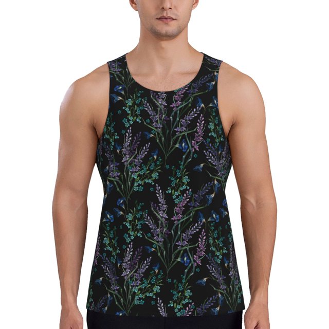 Giroia Lavender Flowers for Men's Workout Tank Tops Sleeveless Mesh