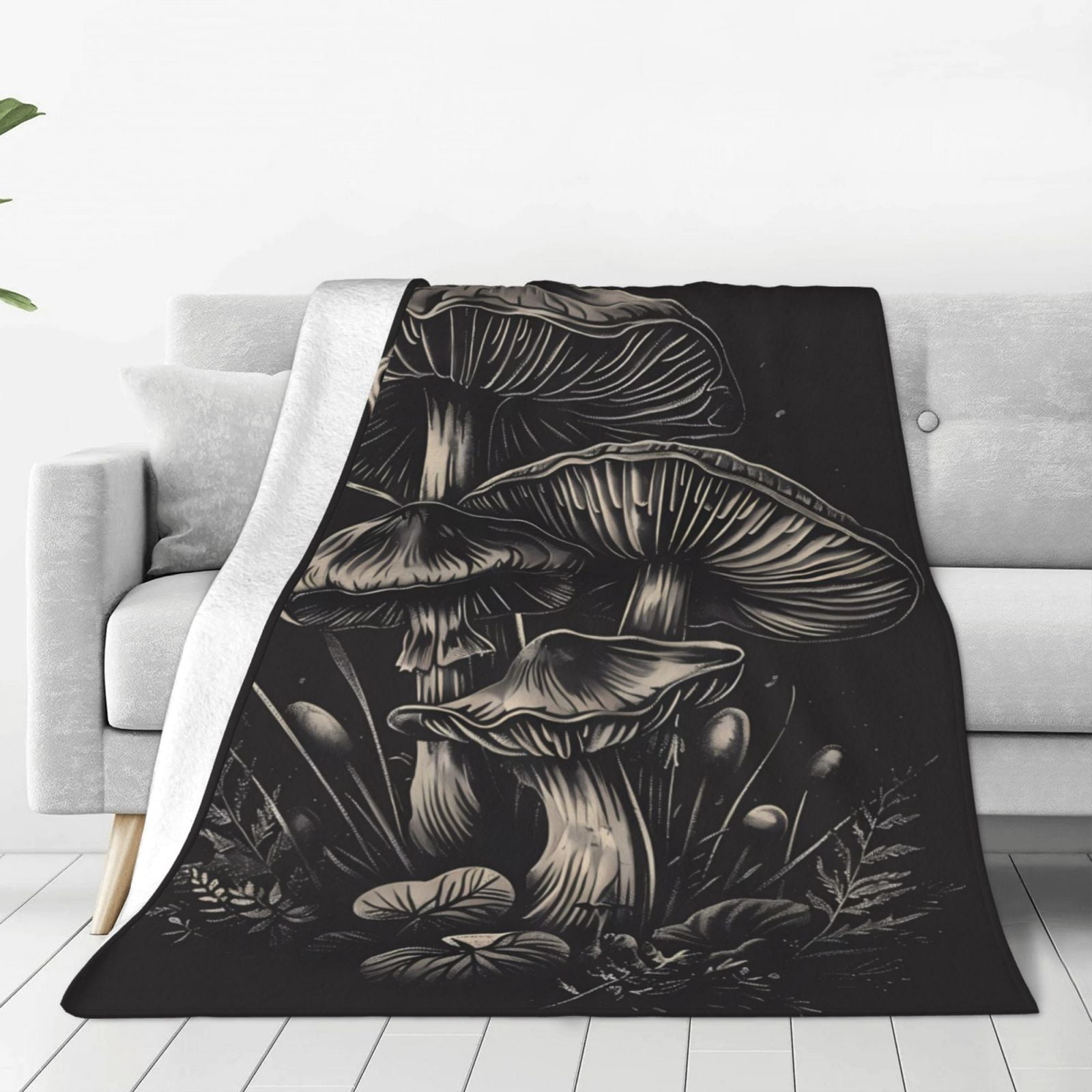 Giroia Monochrome Mushroom Artwork for Throw Blanket Flannel Blanket