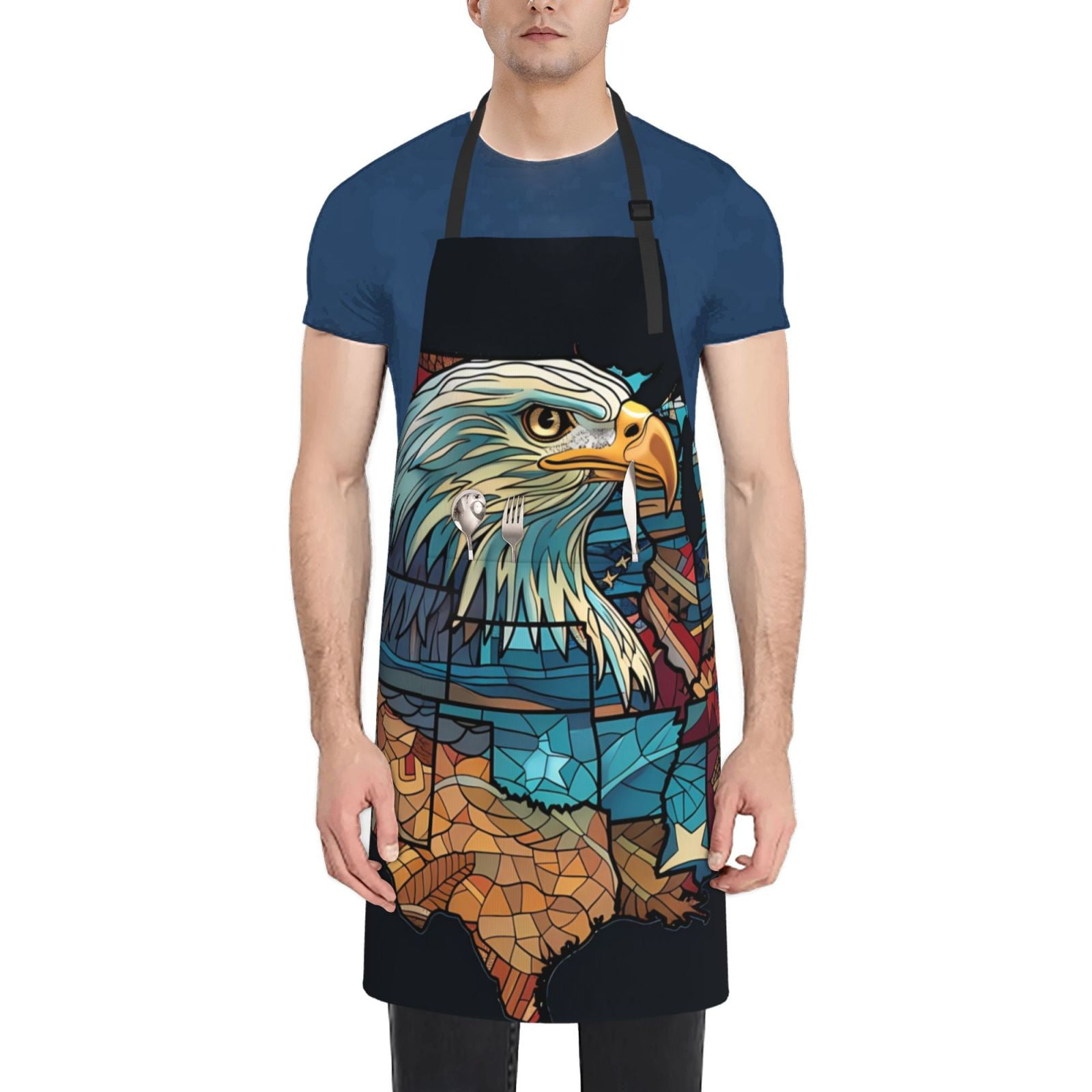 Giroia Stained Glass Eagle USA for Waterproof Apron for Men and Women