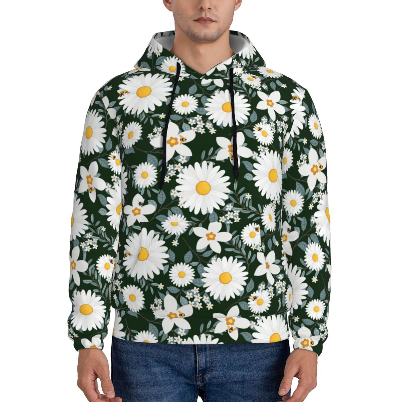 Giroia White Daisies and Bee for Men’s Hoodies Sweatshirt for Men