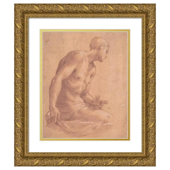 Girolamo Macchietti 12x14 Gold Ornate Wood Frame and Double Matted Museum Art Print Titled - Seated Boy (1535-92)