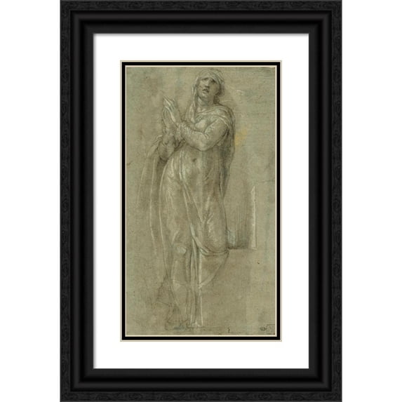 Girolamo Muziano 10x14 Black Ornate Wood Framed Double Matted Museum Art Print Titled: Study After Michelangelo's Rachel on the Tomb of Julius II