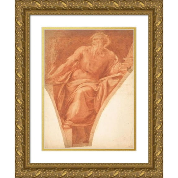 Girolamo Muziano 11x14 Gold Ornate Wood Frame and Double Matted Museum Art Print Titled - Study of St. Jerome (1578-79)