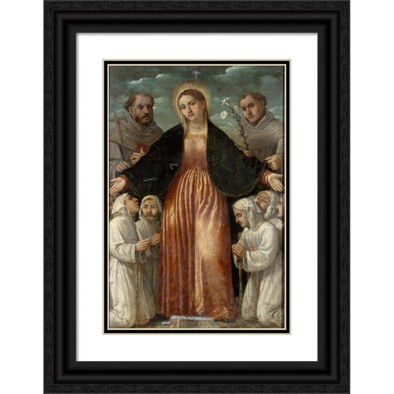 Girolamo Romanino 11x14 Black Ornate Wood Framed Double Matted Museum Art Print Titled: The Madonna of Mercy (ca. 1540)
