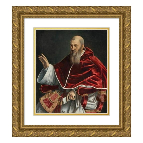 Girolamo Siciolante da Sermoneta 15x16 Gold Ornate Wood Frame and Double Matted Museum Art Print Titled - Portrait of Pope Julius III (1487-1555)
