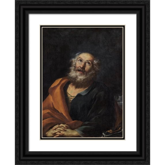 Girolamo Troppa 14x18 Black Ornate Wood Framed Double Matted Museum Art Print Titled - Saint Peter Penitent (1664 - 1668)