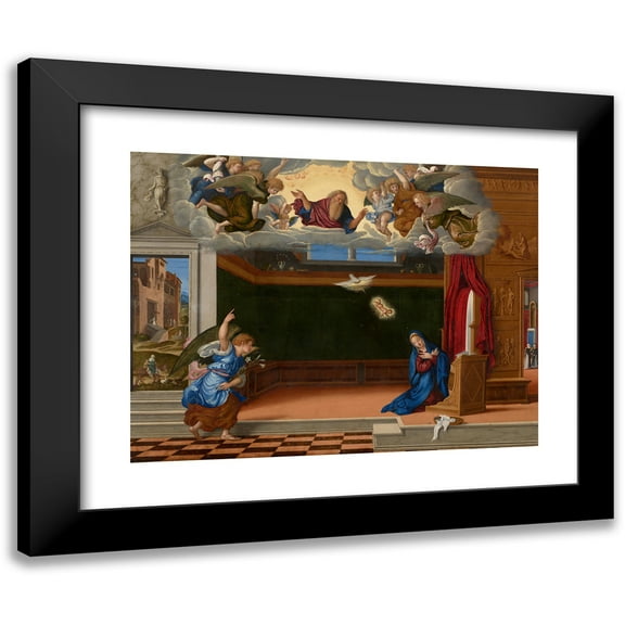 Girolamo da Santacroce 14x12 Black Modern Framed Museum Art Print Titled - The Annunciation (C. 1540)