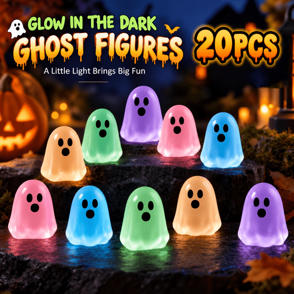 Girony 20PCS Glow in The Dark Mini Ghost Figurines, Resin Tiny Ghost Ornaments, Halloween Micro Landscape Decorations