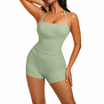 thumbnail image 1 of Girony Women Halter Tank Yoga Outfit Set, Square Neck Workout Cami Top & High Waist Athletic Biker Shorts, Soft Stretch Activewear for Gym Fitness, 1 of 5