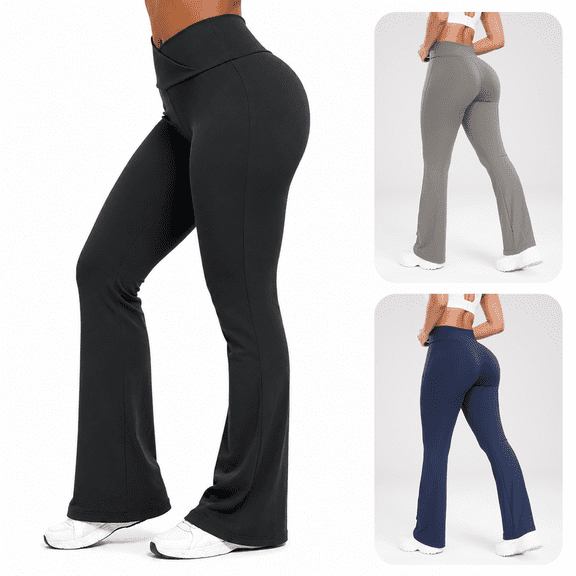 Girony Women's Crossover High Waist Flared Yoga Pants, V Cross Waistband Bootcut Workout Leggings for Gym Running