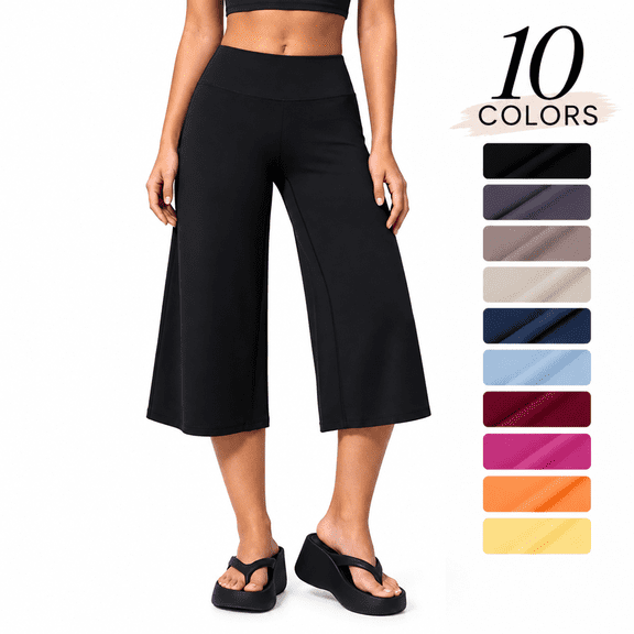 Girony Women's High Waist Wide Leg Cropped Yoga Pants, Stretch Soft Athletic Capri Pants for Workout, Running, Daily Wear