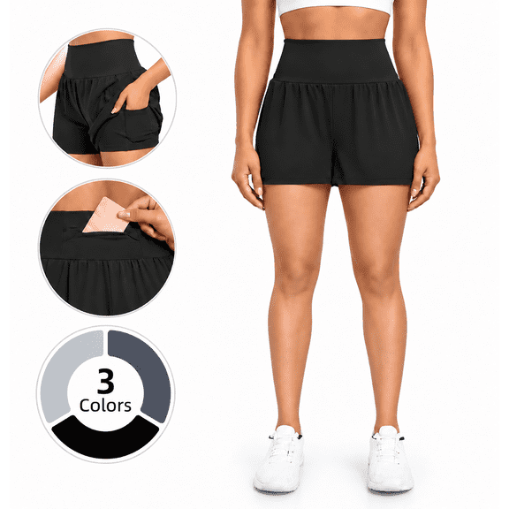 Girony Women's High Waisted Athletic Shorts, Lightweight Quick Dry Workout Running Yoga Shorts for Gym Training