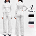 thumbnail image 1 of Girony Women's Polka Dot Workout Outfit Set, Zip Up Stand Collar Jacket & High Waist Flared Pants 2 Piece Yoga Tracksuit, 1 of 9