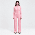 thumbnail image 1 of Girony Women's Polka Dot Workout Outfit Set, Zip Up Stand Collar Jacket & High Waist Flared Pants 2 Piece Yoga Tracksuit, 1 of 8