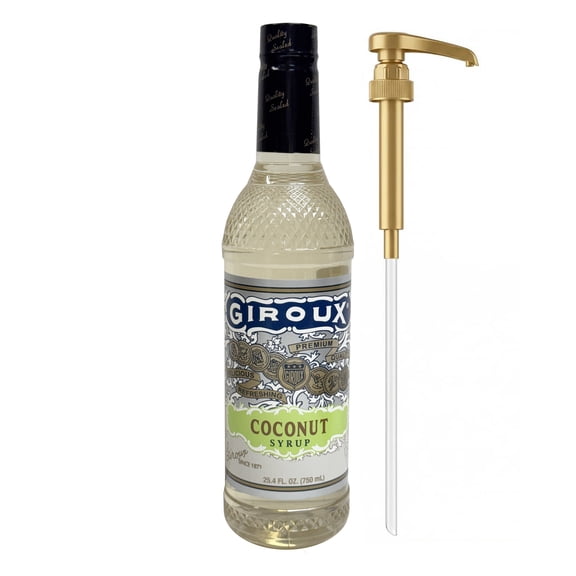 Giroux Coconut Syrup - Premium Natural Flavor Syrup for Coffee & Beverages (25.4 fl oz / 750 ml) - Includes Pump - 1 Pack