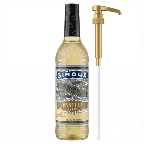 Giroux Vanilla Syrup - Premium Natural Flavor Syrup for Coffee & Beverages (25.4 fl oz / 750 ml) - Includes Pump - 1 Pack