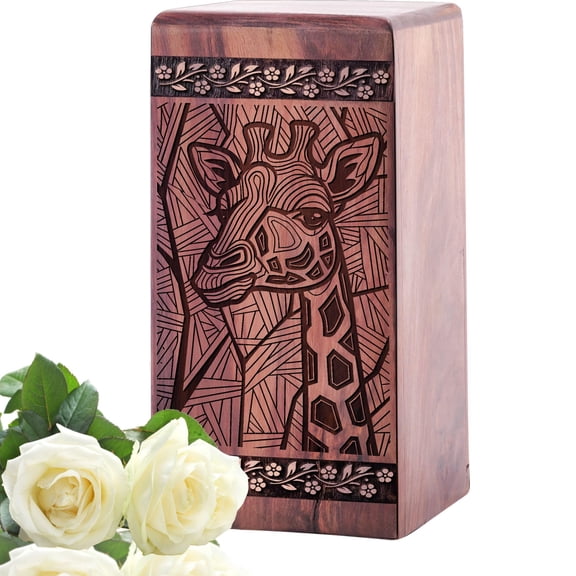 Girrafe Urn - Wooden Funeral Urns For Human Ashes Adult - Girrafe Theme Cremation Urns For Love Ones - Decorative Keepsake Urns 11.25Inch, Large Size - 1Pcs Pack