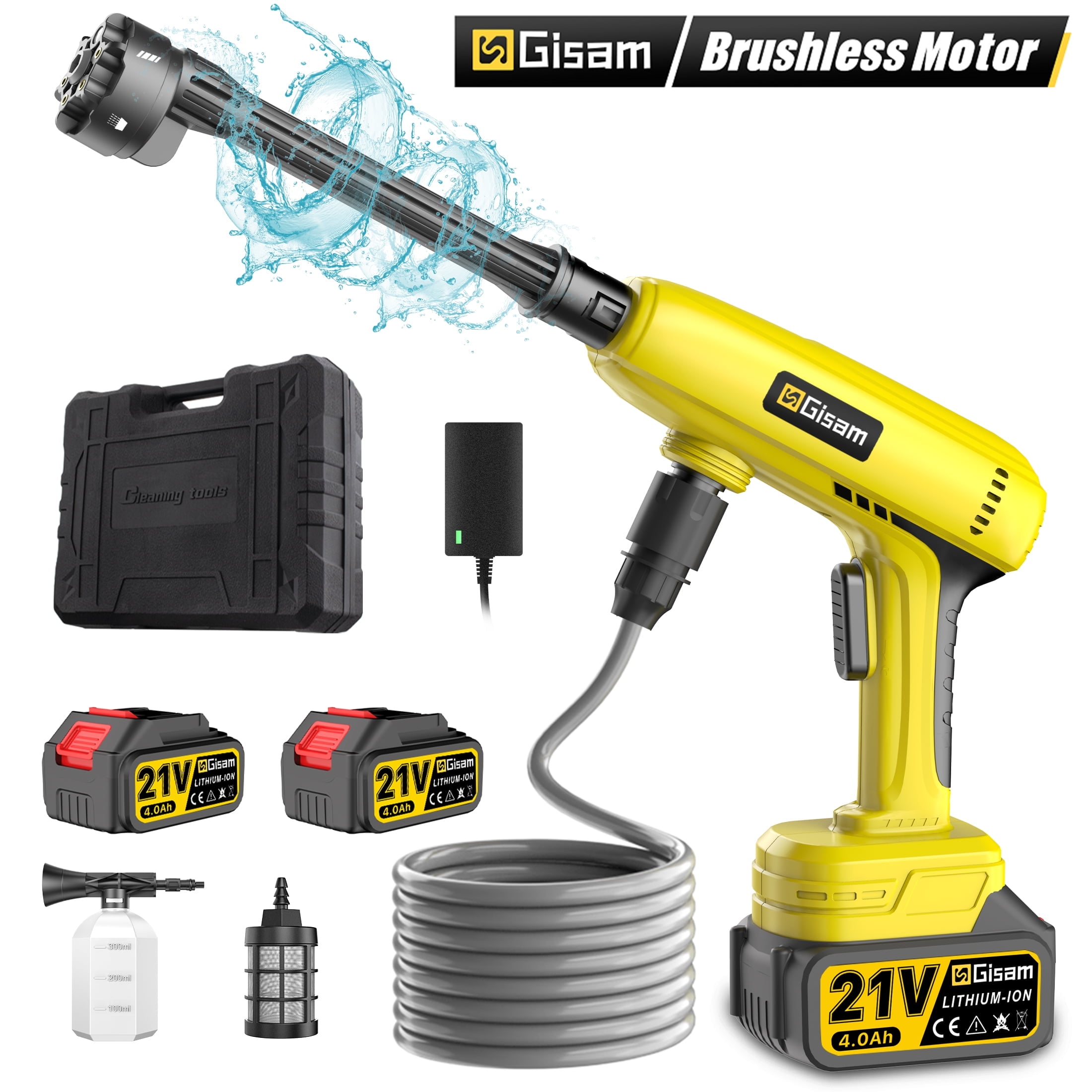 Gisam 1015PSI  Cordless Pressure Washer, 2.4GPM Portable Power Washer with 6-in-1 Adjustable Nozzle, 2x 4.0Battery ,Power Cleaner for Cars/Patios