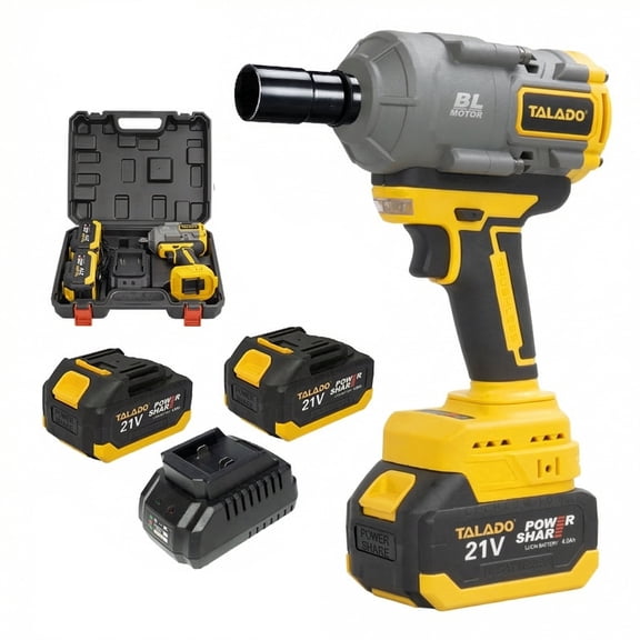 TALADO 1500N.m (1106 ft-lbs) 1/2" Brushless Cordless Impact Wrench Kit with 2x6.0Ah Lithium Batteries  Heavy-Duty Power Tool for Car, Truck, RV Tire Changes