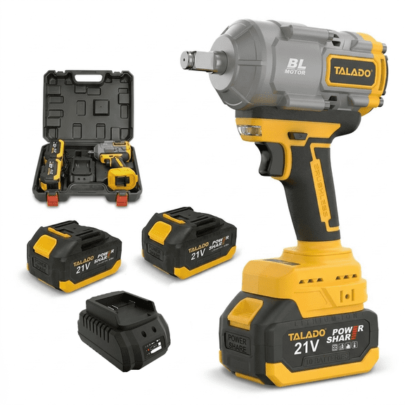 TALADO 1500N.m (1106 ft-lbs) 1/2" Brushless Cordless Impact Wrench Kit with 2x6.0Ah Lithium Batteries Heavy-Duty Power Tool for Car, Truck, RV Tire Changes
