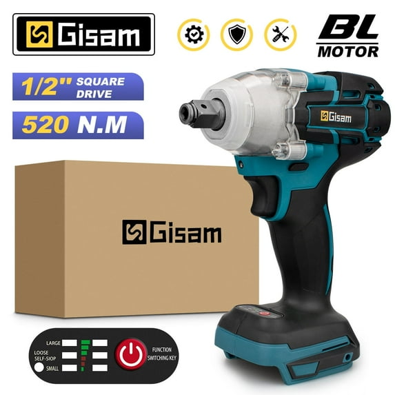 Gisam 520N.m(384 ft-lbs) Cordless Impact Wrench without Battery ,1/2 inch Impact Gun ,Pistola De Impacto for Home Car Tire