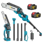 Gisam 8Inch Brushless Cordless Pole Saw & Mini Chainsaw 2-IN-1, with Brushless Motor, 2x 4.0 Ah Batteries, Max Reach 14ft for Tree Trimming
