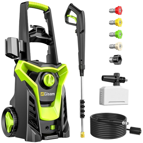 Gisam Electric High Pressure Washer, 4300 PSI 2.5 GPM, with 4 Quick Connect Nozzles, Foam Can, for Cars/ Fences/ Driveways/ Patios / Home Cleaning