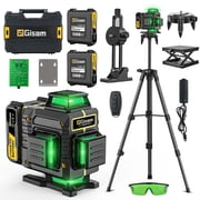 Gisam Laser Level with Tripod , 4x360  Self-Leveling Green Cross Line 4D Laser Tool with Remote Control, Magnetic Bracket & 2* 4800mAh Battery