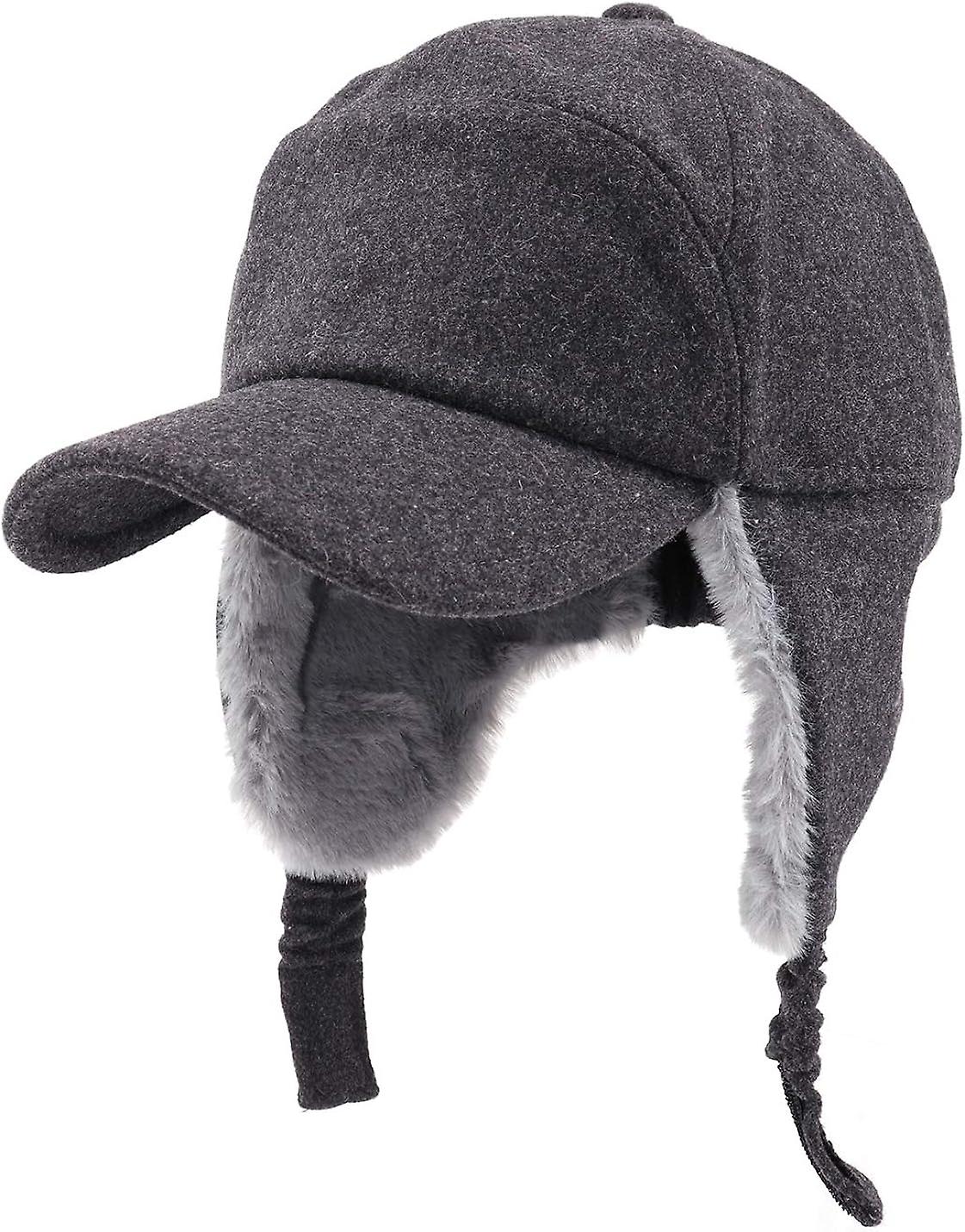 Gisdanchz Wool Baseball Hat With Visor And Ear Flaps Winter Warm Cap
