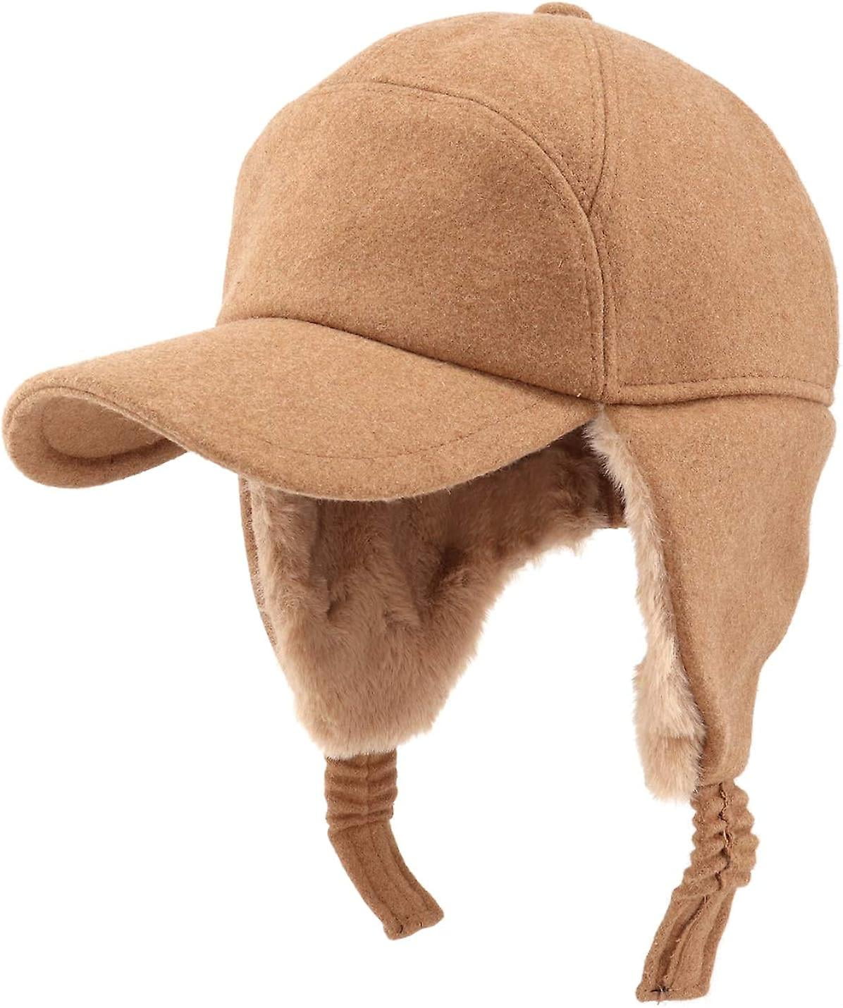 Gisdanchz Wool Baseball Hat With Visor And Ear Flaps Winter Warm Cap