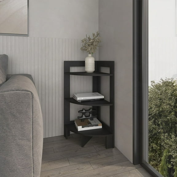 Gisela Corner Shelf - Three Shelves in Black for Small Spaces