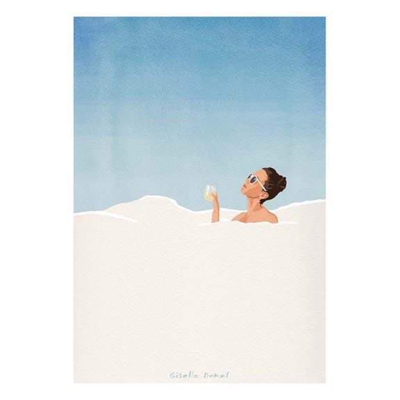 Giselle Dekel Bubble Bath Print Wall Art UNFRAMED PAPER POSTER, Home Decor