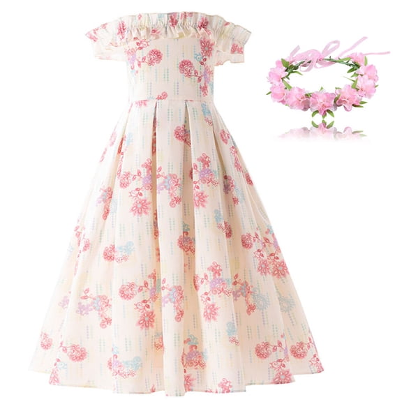 Giselle Floral Princess Dress for Girls Off Shoulder Costume Cosplay Dresses 3-10Y