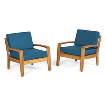 Giselle Outdoor Acacia Wood Club Chairs with Cushions, Set of 2, Teak and Dark Teal