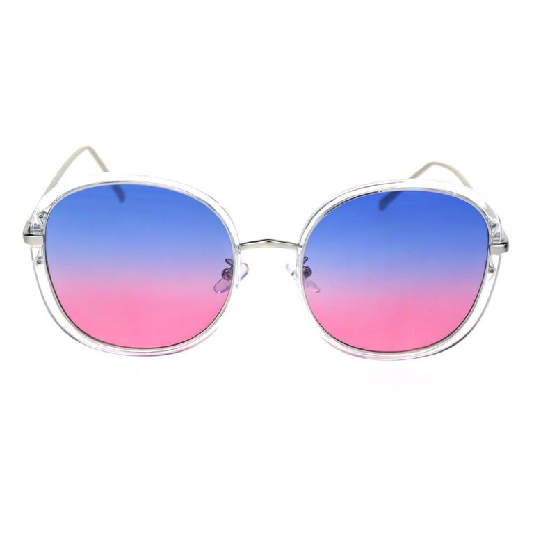 Transparent blue and pink sunglasses Transparent Pink Retro-Vintage Thin Round Gradient  main image 3
