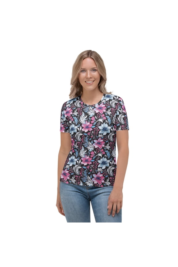 Giselle2, Floral Poly-Span T-Shirt, Ladies Floral Shirt, Floral T-Shirt