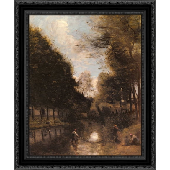 Gisors, Riviere Bordee D'arbres 20x23 Black Ornate Wood Framed Canvas Art by Corot, Jean Baptiste Camille